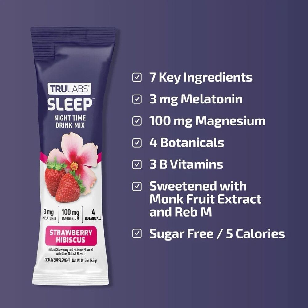 2X Lot of TruLabs Hibiscus Nightime Drink Mix Sleep Powder Drink Packets - Picture 4 of 6